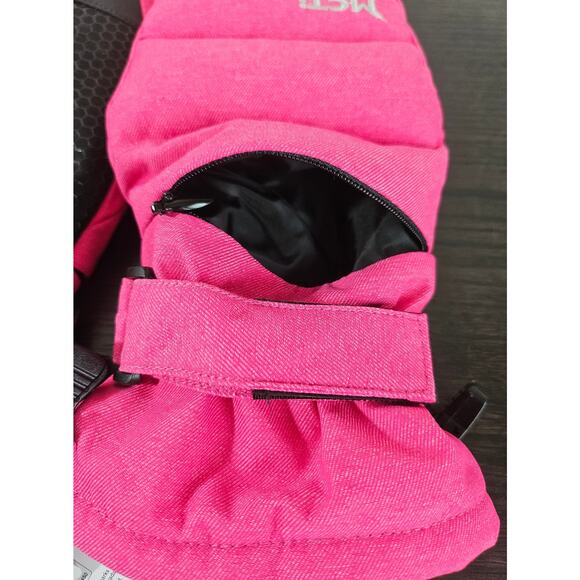MCTi Women's Ski Mittens Waterproof Insulated Hidden Zipper Pink Black Size M - Picture 3 of 5